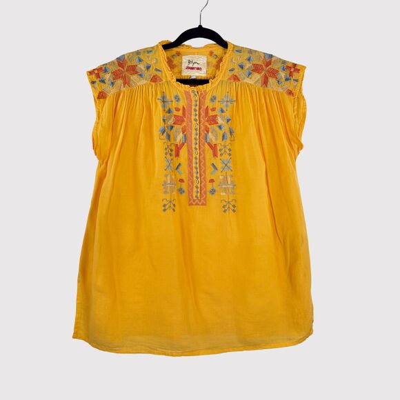Johnny Was Womens Top Yellow Biya Haddie Embroidered Short Sleeve Blouse Small - Picture 2 of 11
